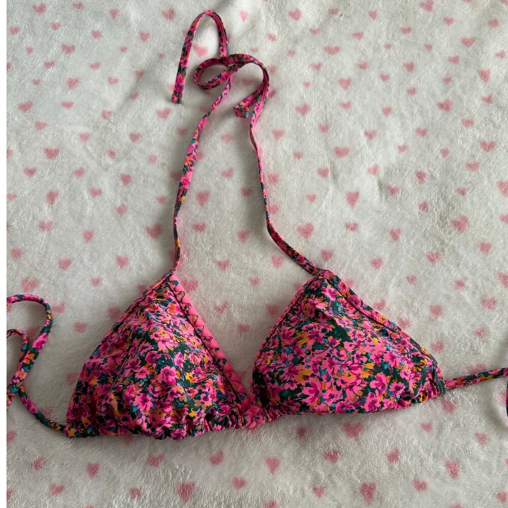 Wild Fable Floral Crochet Trim Triangle Pink Multicolor String Bikini Swim Top M